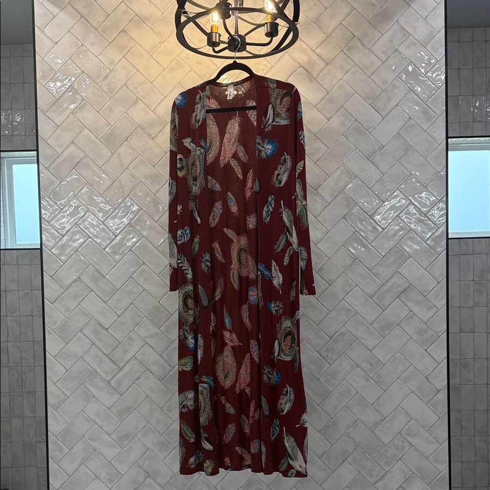 Chic Long Sleeve Feather Print Dress